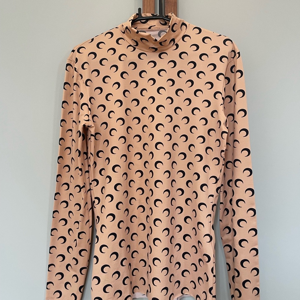 Marine Serre Second Skin High Neck Moon Top Long Sleeve Tan Medium